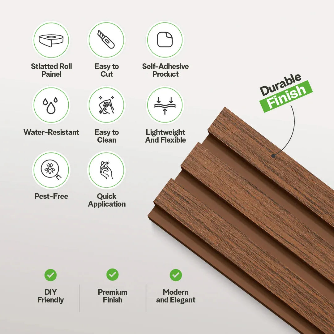 Peel & Stick Slatted Wall Panels - DIY Laminate Wood Look Decor