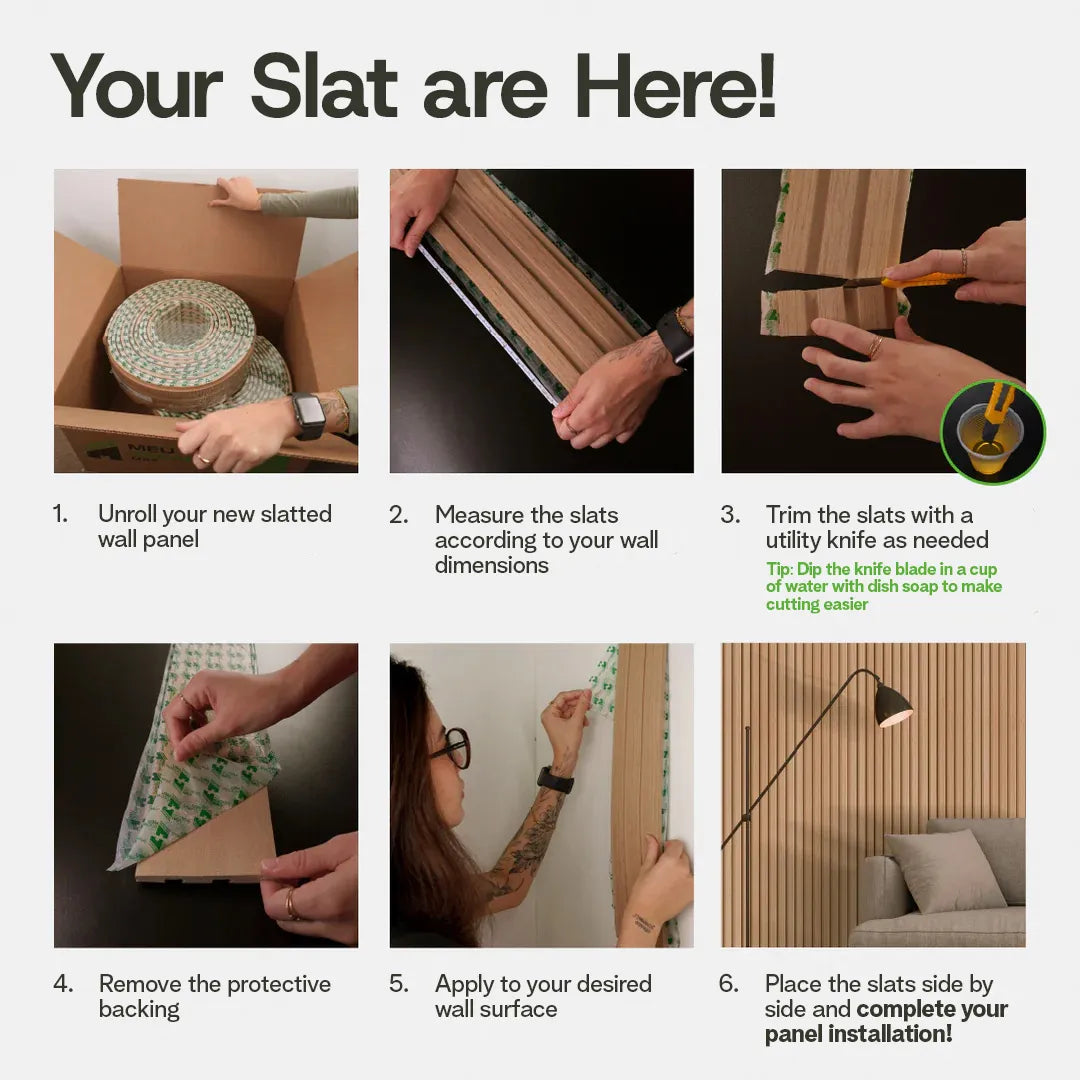 Peel & Stick Slatted Wall Panels - DIY Laminate Wood Look Decor